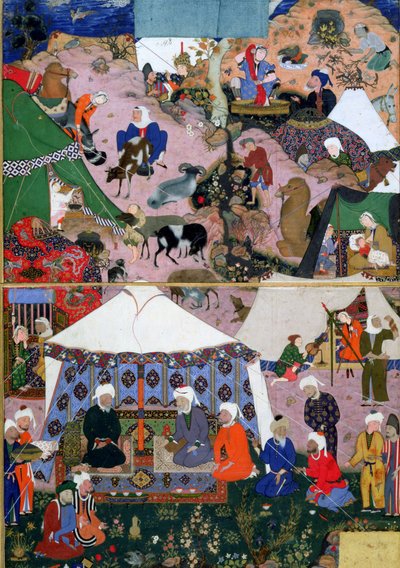 Nomád tábor, Nizami khamszából (kvintett), Tabriz, Kelet-Azerbajdzsán, Perzsa, Szafavida-dinasztia, 1539-43 (átlátszatlan wc és arany papíron) alkotó: Mir SayyidAli attr. to Mir SayyidAli attr. to